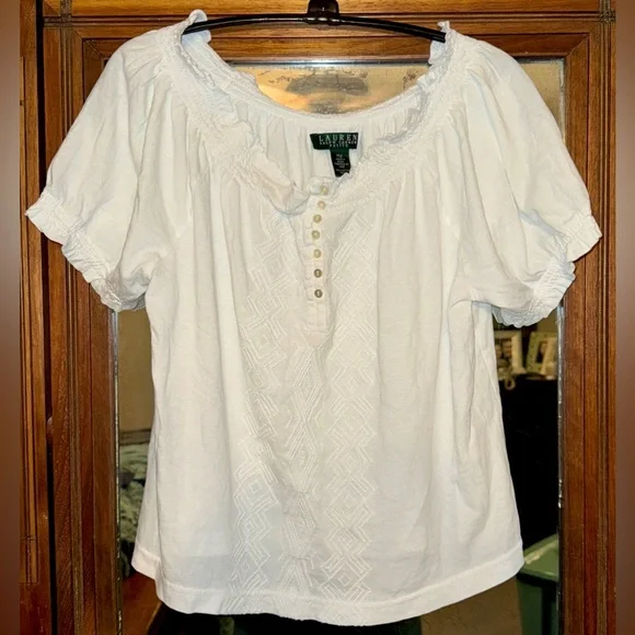 Women's Lauren Ralph Lauren Cropped Blouse, size Petite Medium - Picture 1 of 11